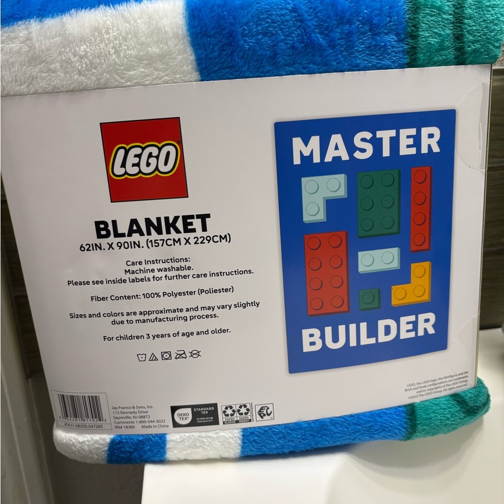 Lego Blue Builder Plush Throw Blanket with Multicolor Brick Accents - Picture 2 of 2